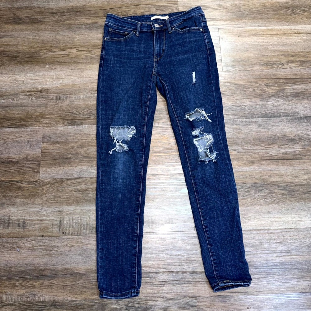 Levi's 711 Skinny Blue Jeans Womens W27 x L30 Mid-Rise Waist Distressed Rips